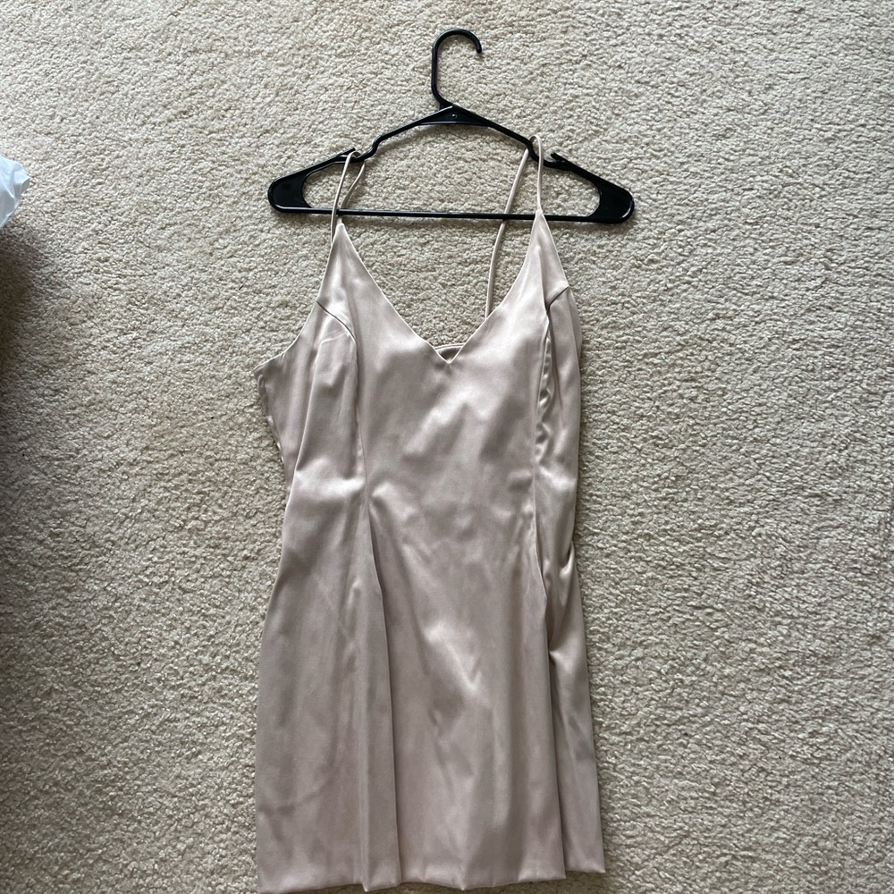 champagne satin dress from Hazel Boutique!